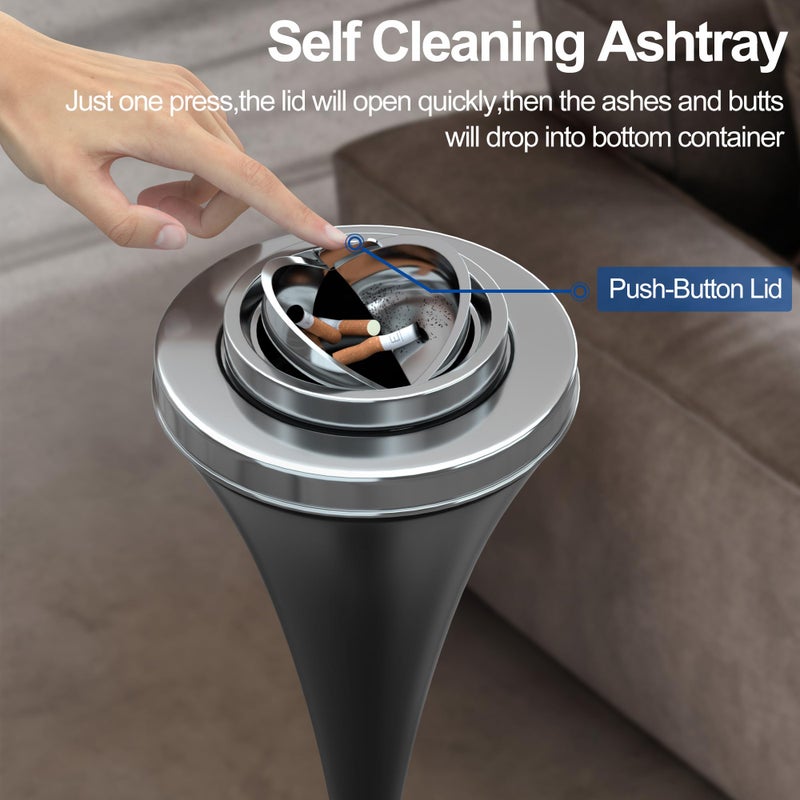 RELIANCER Floor Standing Ashtray w/Detachable Cigar Container,Stainless Steel Cigarette Ash Tray,Outdoor Self-Cleaning Ash Holder w/Weighted Base,Cigarettes Butt Receptacle Disposal for Home Patio - Image 3